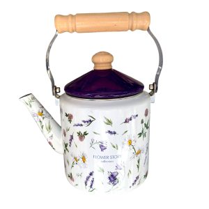 Tetera enlozada tapa morada 2L m/madera