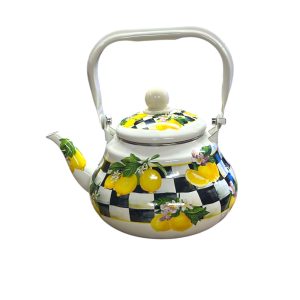 Tetera enlozada limon c/ cuadros negros