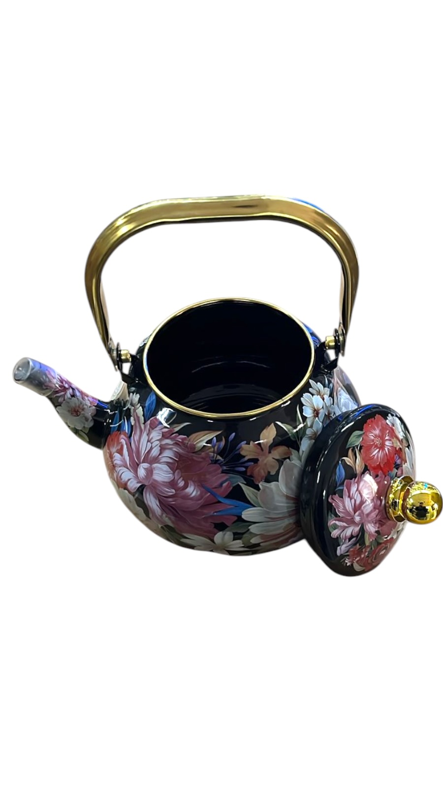 Tetera enlozada negra floral - Imagen 2