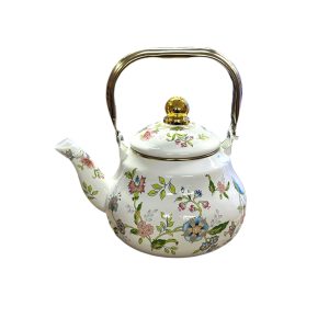 Tetera enlozada floral m/ dorado