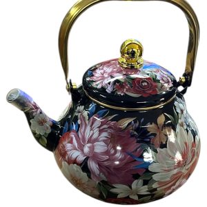 Tetera enlozada negra floral