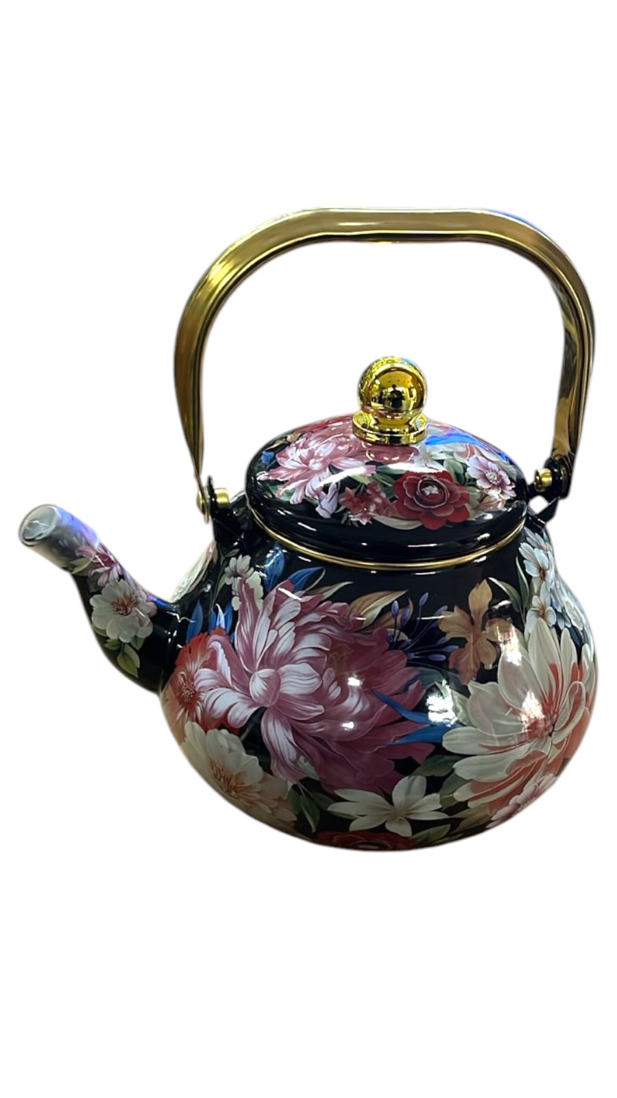 Tetera enlozada negra floral
