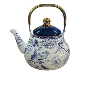 Tetera enlozada pájaro azul