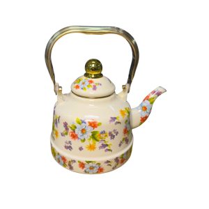 Tetera enlozada rombo flores multicolor