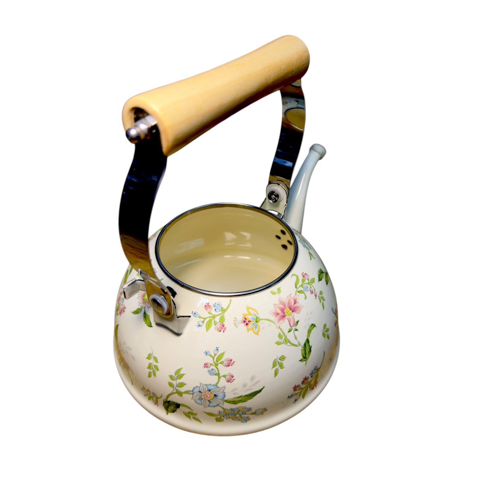 Tetera enlozada baja flores 1.5l m/ madera - Imagen 2