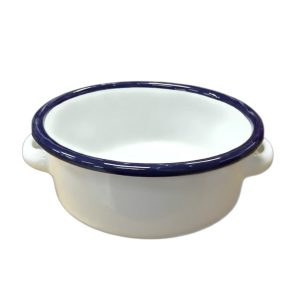Paila enlozada blanca borde azul
