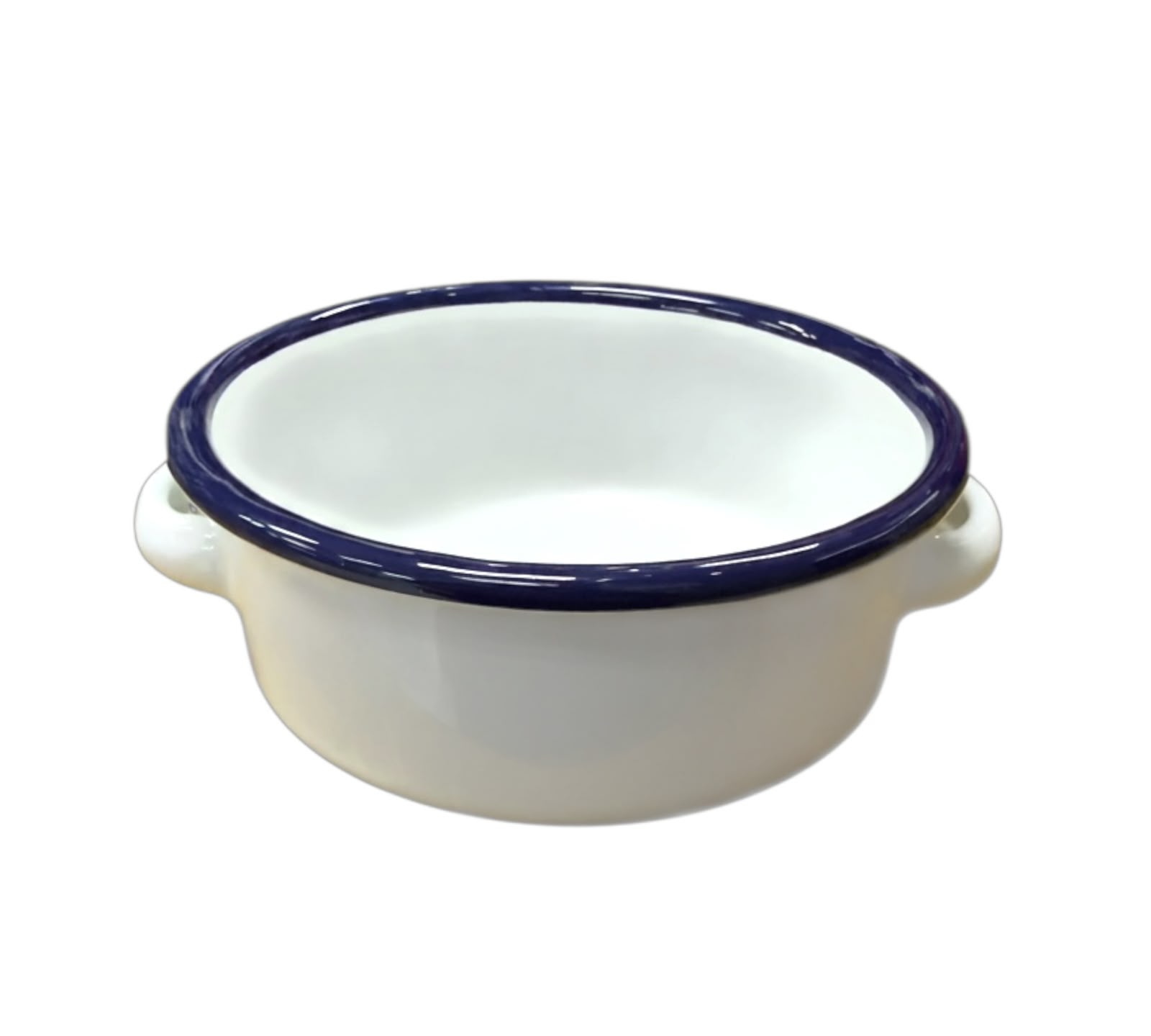 Paila enlozada blanca borde azul