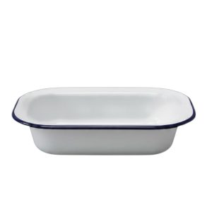 Asadera enlozada 24 cm blanca b/azul
