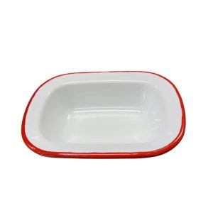 Asadera enlozada 20 cm blanca b/rojo